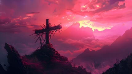 Wall Mural - Crucifixion Of Jesus Christ - Cross At Sunset