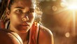 © DruZhi Art - A focused female athlete showing determination during a basketball match, capturing the intensity and concentration of competitive sports
