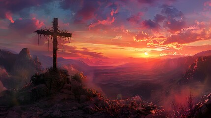 Wall Mural - Crucifixion Of Jesus Christ - Cross At Sunset