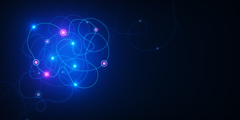 Poster - Creative glowing digital scribble on dark background. Landing page concept. 3D Rendering.