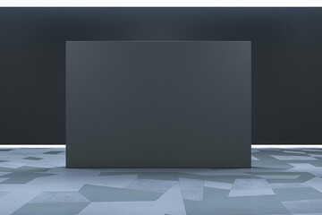 Poster - Empty black gallery wall banner with mock up place. Museum concept. 3D Rendering.
