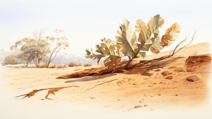 Wall Mural - A watercolor of a mulga leaf