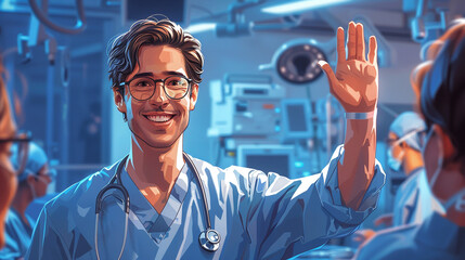 Wall Mural - doctor with stethoscope in hospital