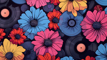 Poster - Record player in colourful abstract pattern