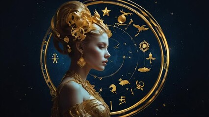 beautiful woman astrology background, wheel forecast