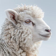 Wall Mural - A fluffy lamb, bathed in light and shadow, gazes out with innocence 