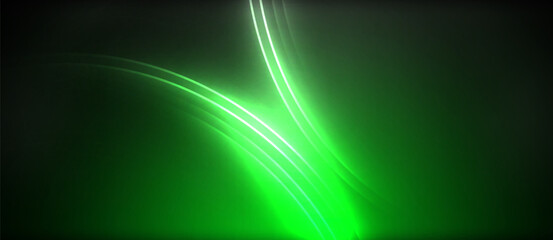 Poster - Neon glowing circle rays, light round lines in the dark, planet style neon wave lines. Energetic electric concept design for wallpaper, banner, background