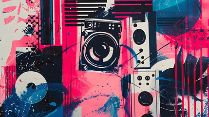 Poster - Record player in colourful abstract pattern