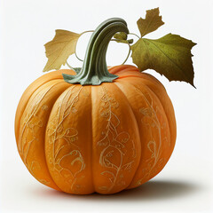 Wall Mural - there is a pumpkin with a leaf on it on a white surface