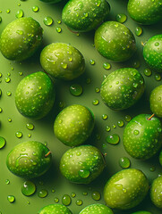 Wall Mural - a close up of a bunch of green apples with water droplets