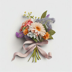 Wall Mural - there is a bouquet of flowers with a ribbon on a white surface