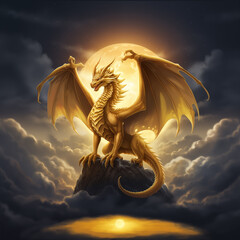 Wall Mural - there is a dragon that is sitting on a rock in the sky