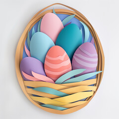 Wall Mural - there are many colored paper easter eggs in a basket