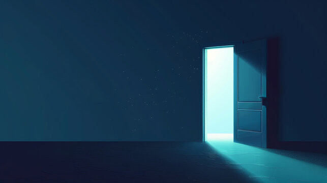 half-open door with bright light representing new opportunities