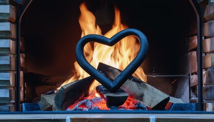 Wall Mural - The heart, formed from glowing embers, resting peacefully in the hearth of a cozy fireplace.