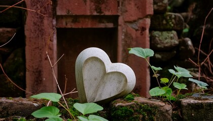 Wall Mural - The heart, sculpted from marble, nestled amidst the ruins of an ancient temple.