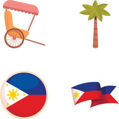 Wall Mural - Philippines icons set cartoon vector. Philippine flag and landmark. Island state