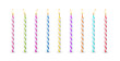 © YURII - 3d realistic colorful candles for birthday cake. Holiday candles with burning flames candlelight on wicks, celebration objects. Vector
