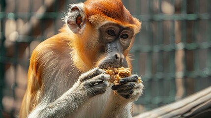 Close up of proboscis monkey eating . Generative Ai