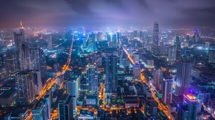 Canvas Print - Cityscape Bangkok downtown at night,