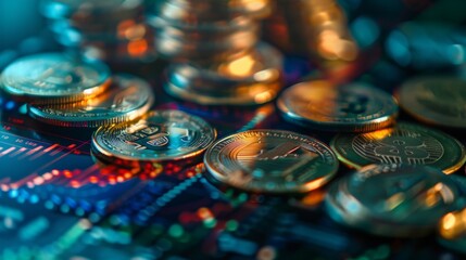 Poster - Coins are laid out in graph.Business success concept wealth stock investment.Business in the digital age.