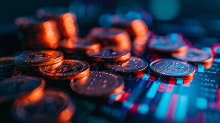 Poster - Coins are laid out in graph.Business success concept wealth stock investment.Business in the digital age.