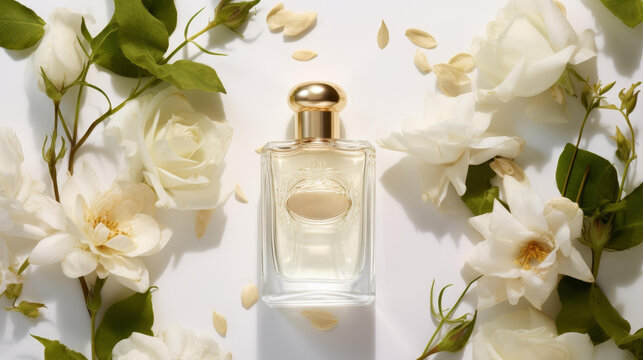 Elegant perfume label with gold accents and floral designs for a sophisticated touch.