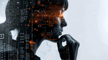 Poster - IT expert analyzing machine learning data on a futuristic screen with space for your text