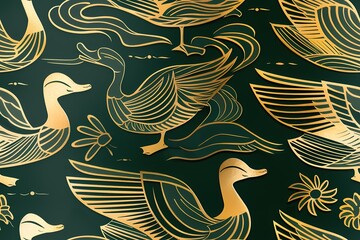 Wall Mural - Retro golden duck pattern 