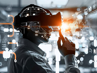 Poster - scientist using virtual reality for machine learning development with space for your text