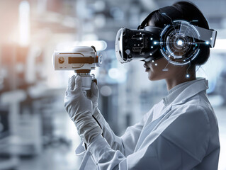 Poster - scientist using virtual reality for machine learning development with space for your text