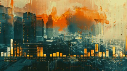 Poster - Economic crisis concept shown by declining graphs
