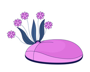 Poster - Computer mouse with growing flowers 2D linear illustration concept. Vintage device with fresh plants cartoon items isolated on white. Lofi atmosphere metaphor abstract flat vector outline graphic