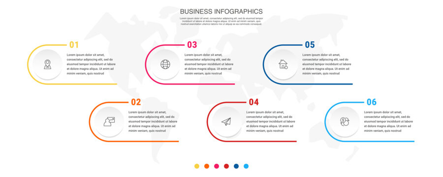 Circle vector infographic template with 6 steps and options for annual reports, presentations, advertising, chart. Modern business illustration.