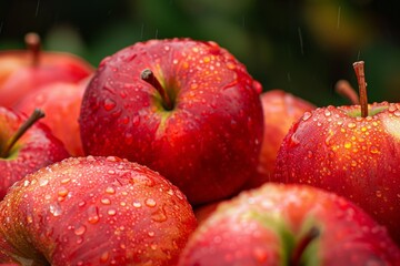 Wall Mural - Freshly picked red apples with water droplets
