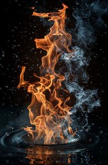 Wall Mural - Dramatic flames and smoke swirling in a dark background