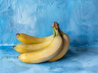 Wall Mural - Bunch of ripe yellow bananas on blue background