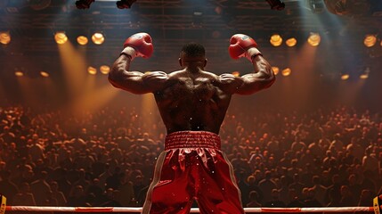 Wall Mural - Boxer is standing on the boxing ring from back view