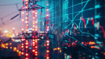 Poster - stock market business and electric pole energy industry