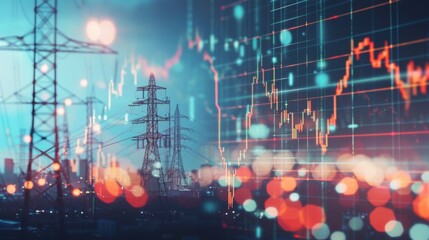 Aufkleber - stock market business and electric pole energy industry