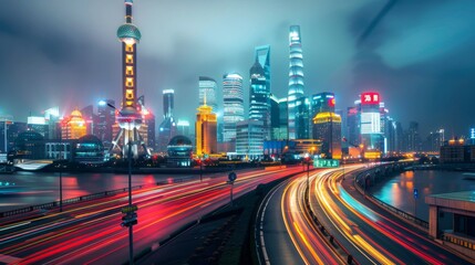 Leinwandbilder - the light trails on the modern building background
