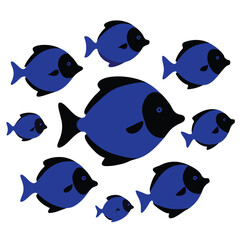 Wall Mural - Set of Blue Tang animal black silhouettes vector on white background