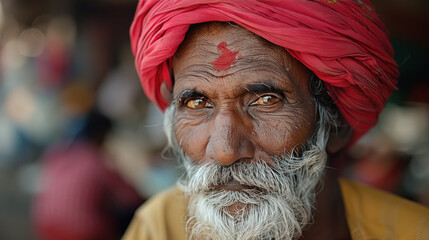 Close view of old indian man pilgrim face