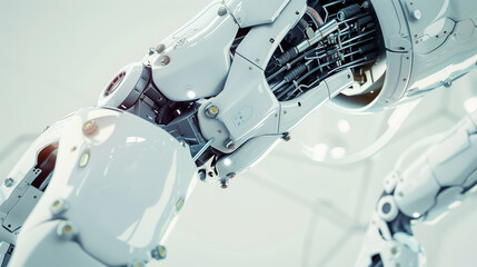 Poster - A robot with a white body and silver parts. The robot is made of metal and has a robotic arm