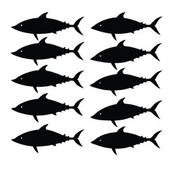 Set of Bluefin Tuna animal black silhouettes vector on white background