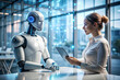 © KingKongThePitbull - person talking with robotic ai.futuristic technology or machine learning concepts.Generative ai technology