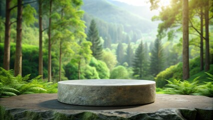 Sticker - Stone podium in a serene forest setting.