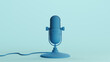 © paul - Blue microphone voice recording retro mic studio podcast pale background 3d illustration render digital rendering