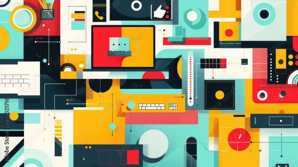 Graphic illustration of web design with many production examples, AI ...