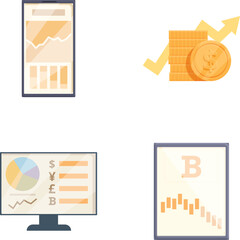 Poster - Collection of modern digital finance and cryptocurrency icons, including mobile and computer displays